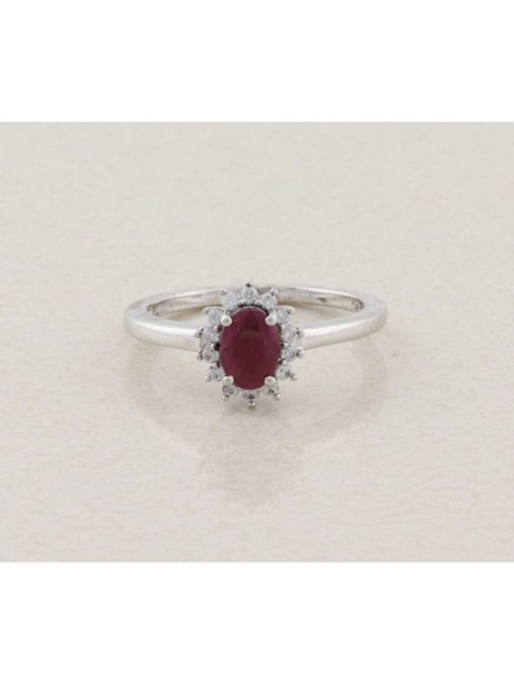 Sterling Silver Natural Ruby and White Zircon Ring Size 9